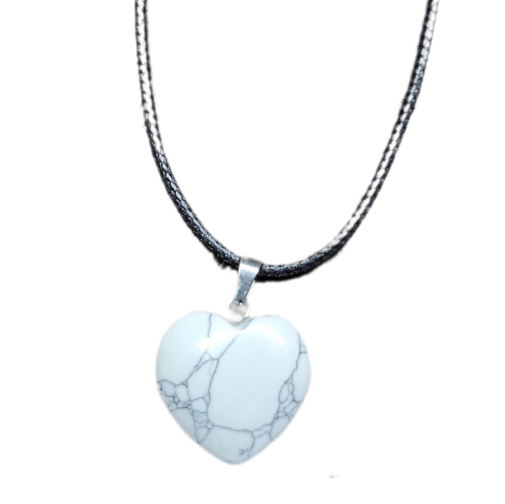 Howlite Heart Shaped Pendant Corded Necklace